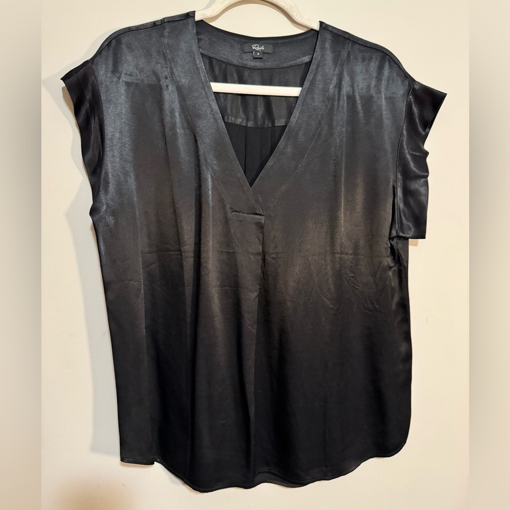 Rails Black Satin V-Neck Blouse